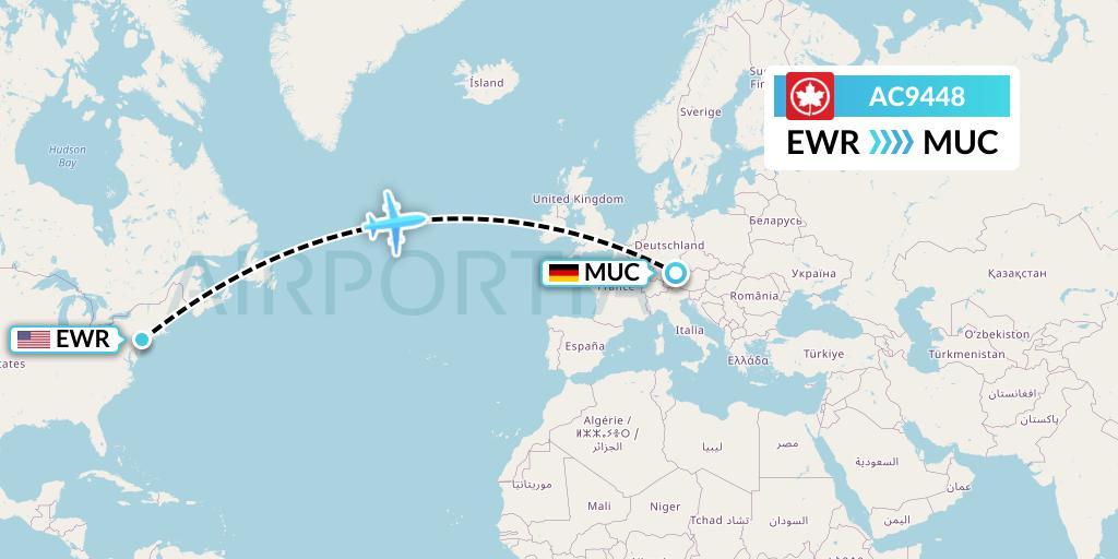 AC9448 Air Canada Flight Map: New York to Munich