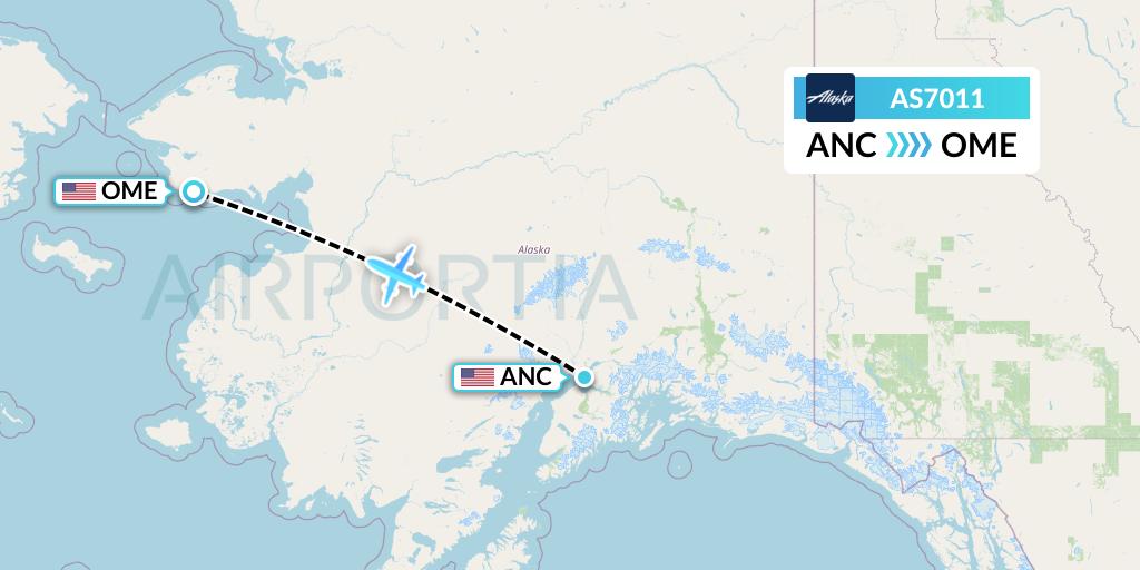 AS7011 Alaska Airlines Flight Map: Anchorage to Nome