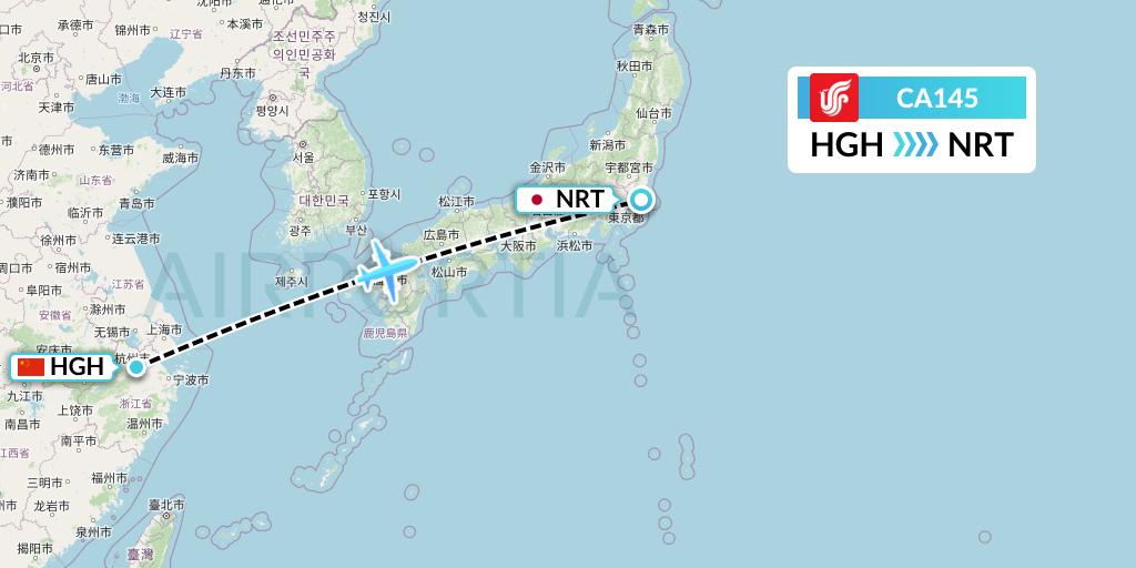 CA145 Air China Flight Map: Hangzhou to Tokyo