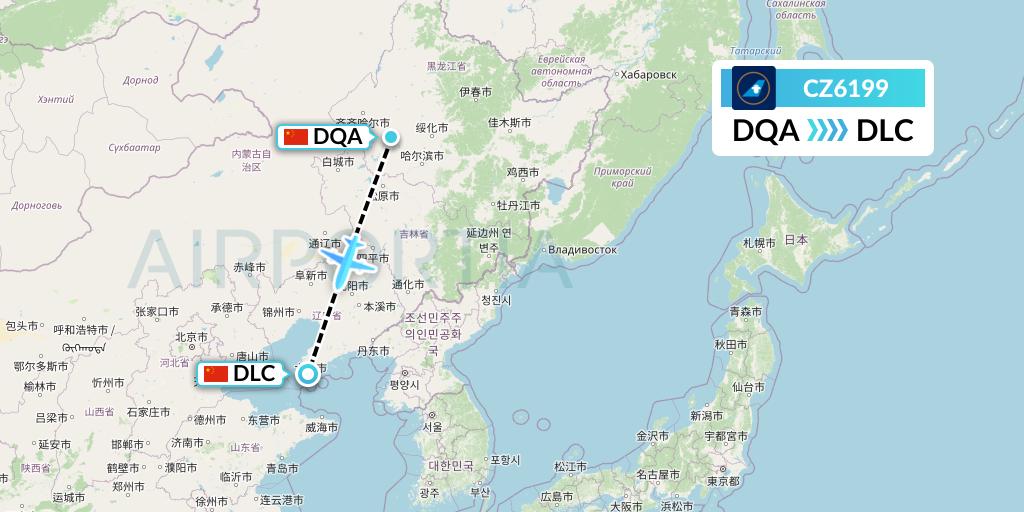 CZ6199 China Southern Airlines Flight Map: Daqing to Dalian