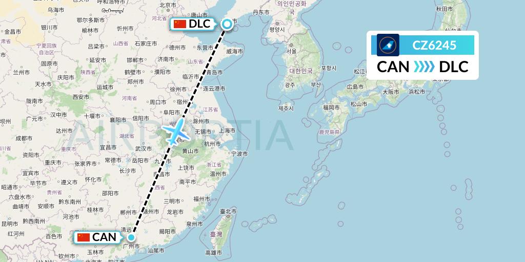 CZ6245 China Southern Airlines Flight Map: Guangzhou to Dalian