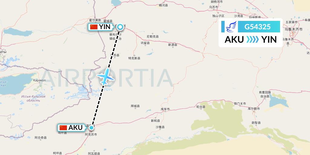 G54325 China Express Airlines Flight Map: Aksu to Yining