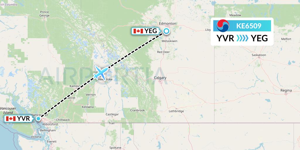 KE6509 Korean Air Flight Map: Vancouver to Edmonton