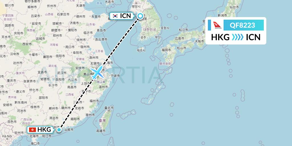 QF8223 Qantas Flight Map: Hong Kong to Seoul
