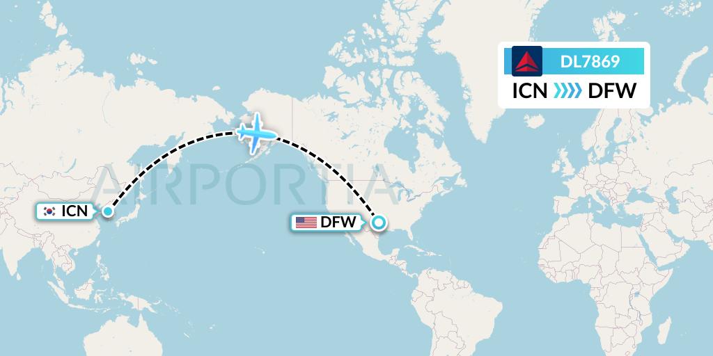 DL7869 Delta Air Lines Flight Map: Seoul to Dallas