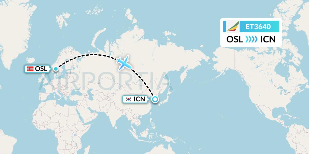 ET3640 Ethiopian Airlines Flight Map: Oslo to Seoul
