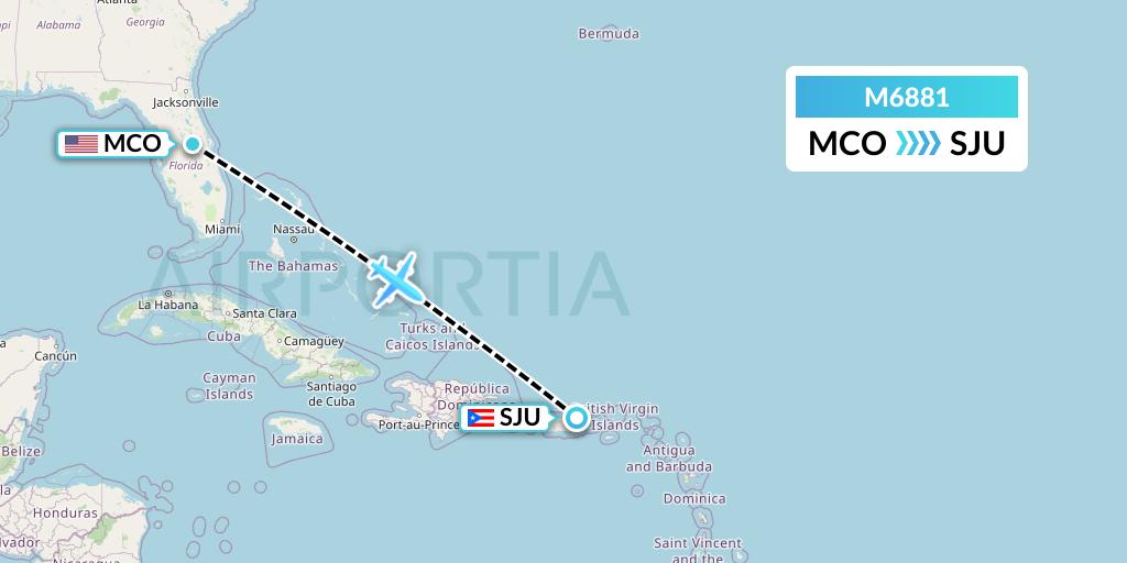 M6881 Amerijet International Flight Map: Orlando to San Juan