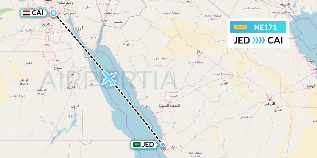 NE171 Nesma Airlines Flight Map: Jeddah to Cairo