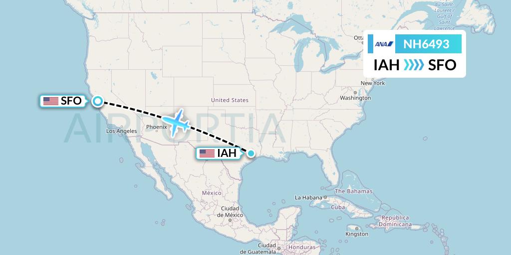 NH6493 All Nippon Airways Flight Map: Houston to San Francisco