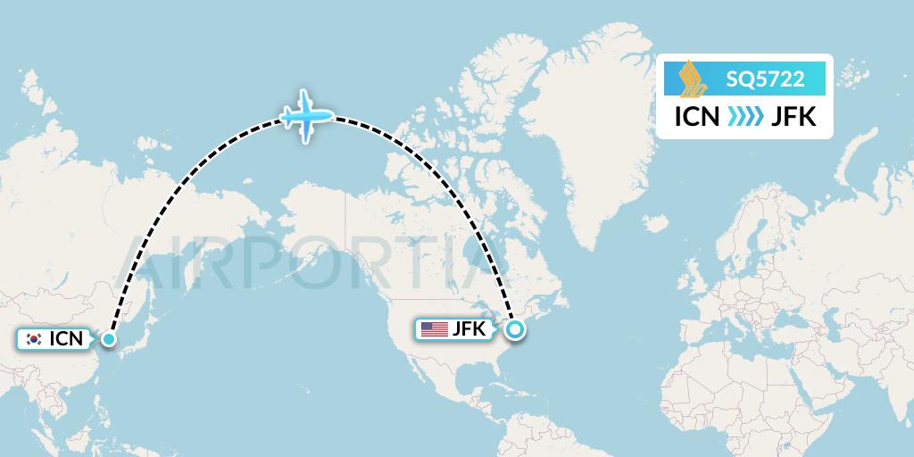 SQ5722 Singapore Airlines Flight Map: Seoul to New York