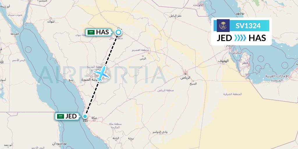 SV1324 Saudi Arabian Airlines Flight Map: Jeddah to Ha'il