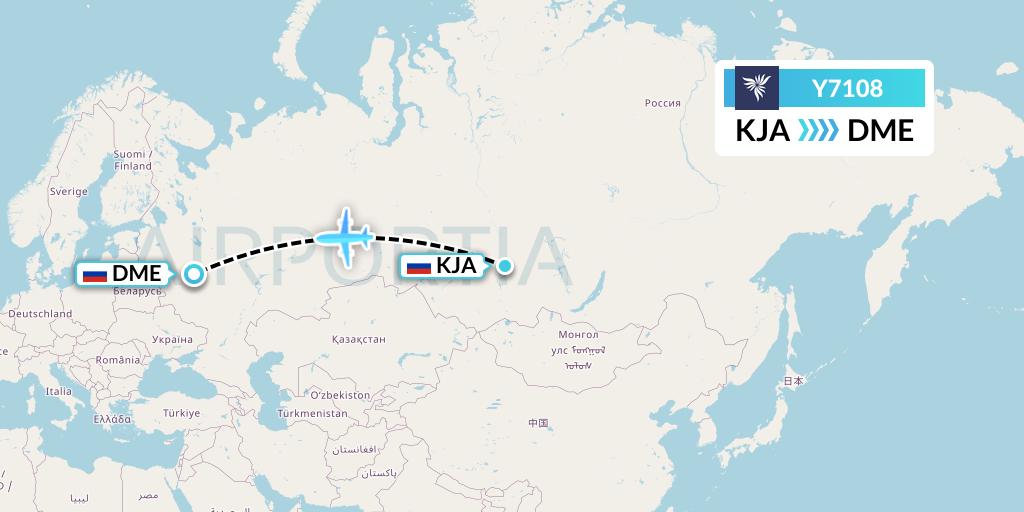 Y7108 NordStar Flight Map: Krasnoyarsk to Moscow