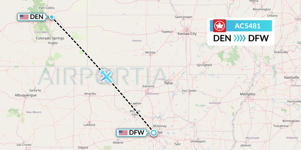 AC5481 Air Canada Flight Map: Denver to Dallas