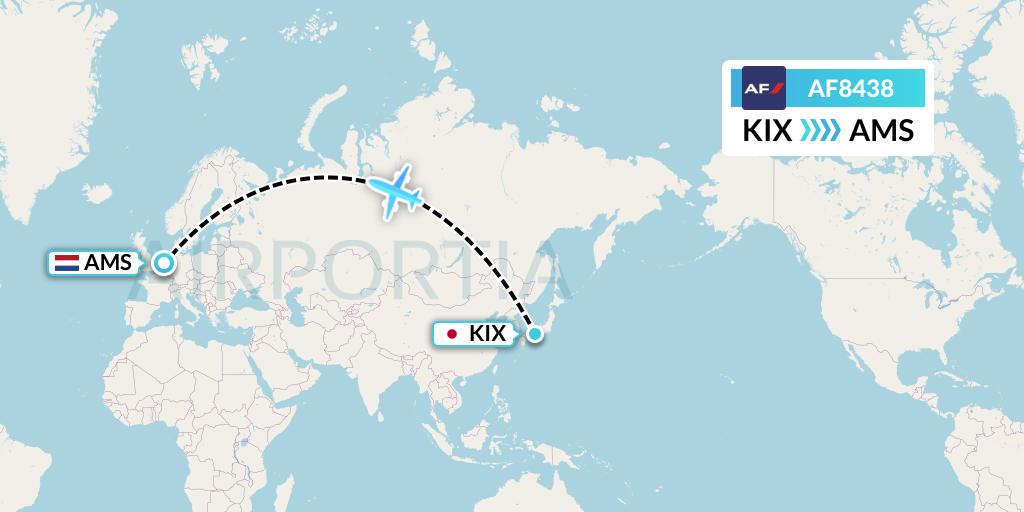AF8438 Air France Flight Map: Osaka to Amsterdam