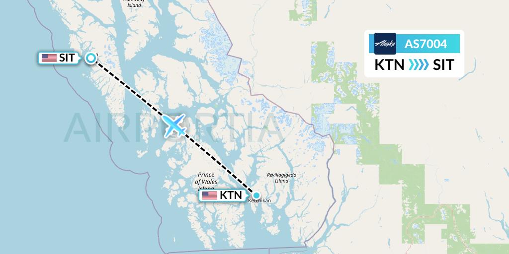AS7004 Alaska Airlines Flight Map: Ketchikan to Sitka