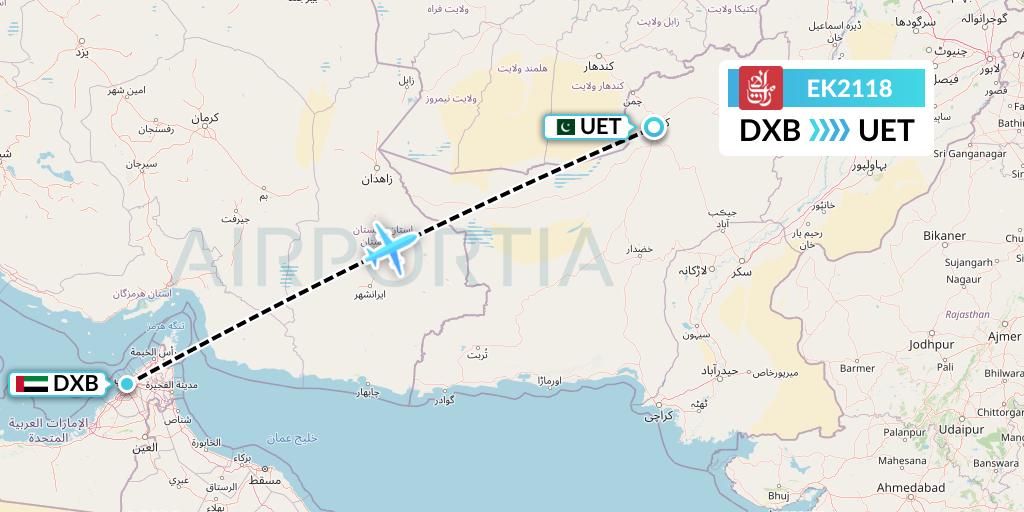 EK2118 Emirates Flight Map: Dubai to Quetta
