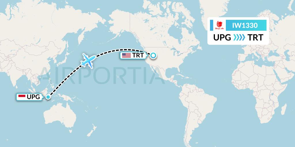 IW1330 Wings Air Flight Map: Makassar to Tremonton