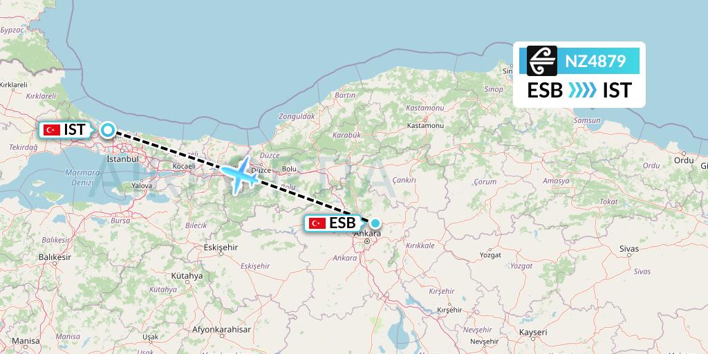 NZ4879 Air New Zealand Flight Map: Ankara to Istanbul