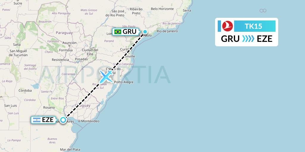 TK15 Turkish Airlines Flight Map: Sao Paulo to Buenos Aires