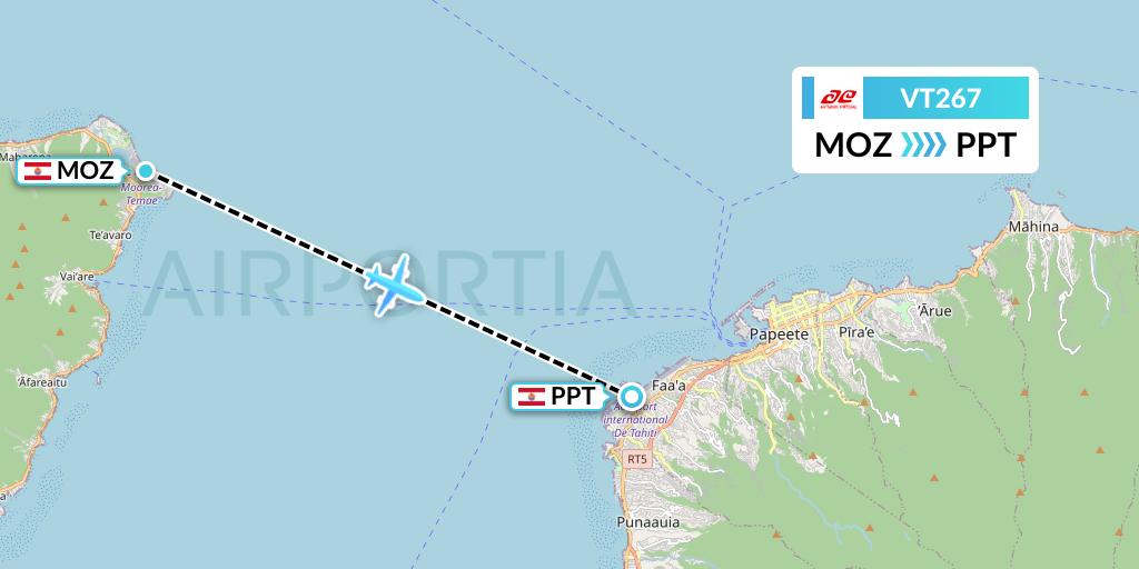 VT267 Air Tahiti Flight Map: Moorea to Papeete