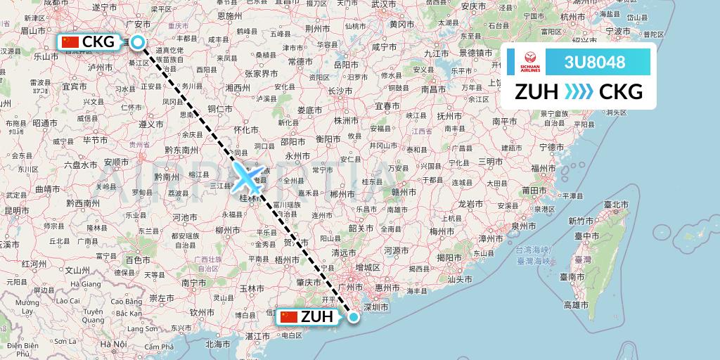 3U8048 Sichuan Airlines Flight Map: Zhuhai to Chongqing