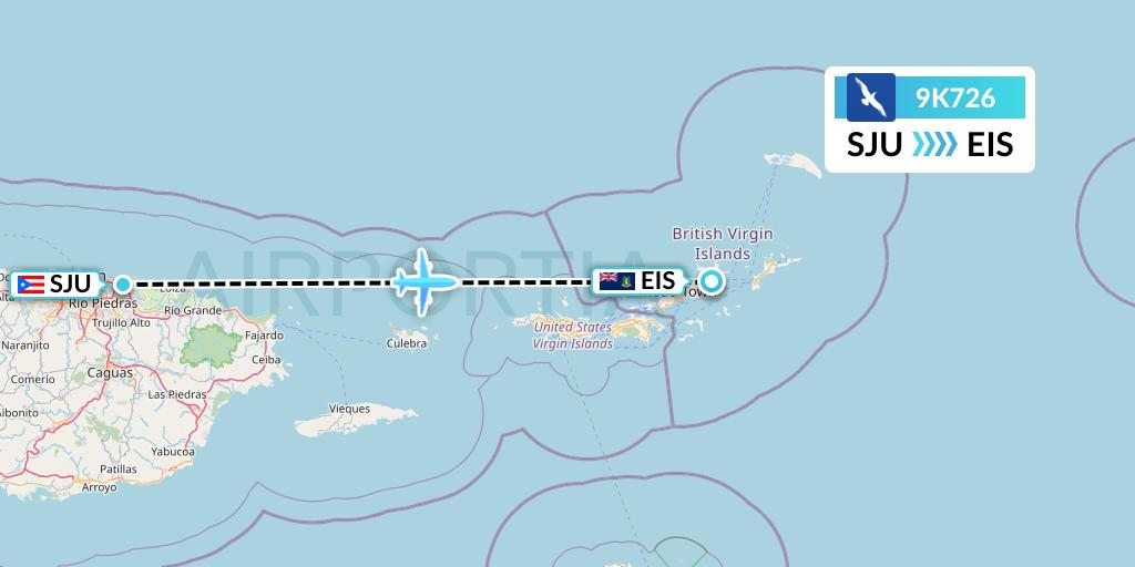9K726 Cape Air Flight Map: San Juan to Beef Island