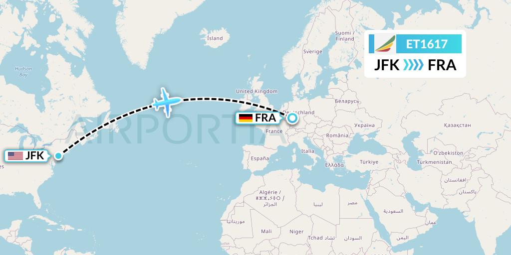 ET1617 Ethiopian Airlines Flight Map: New York to Frankfurt