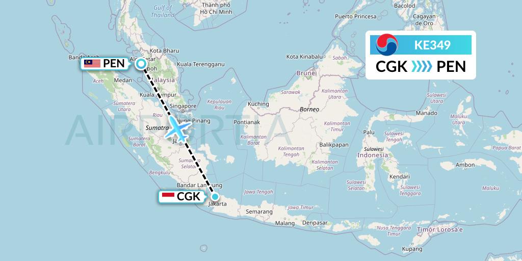 KE349 Korean Air Flight Map: Jakarta to Penang