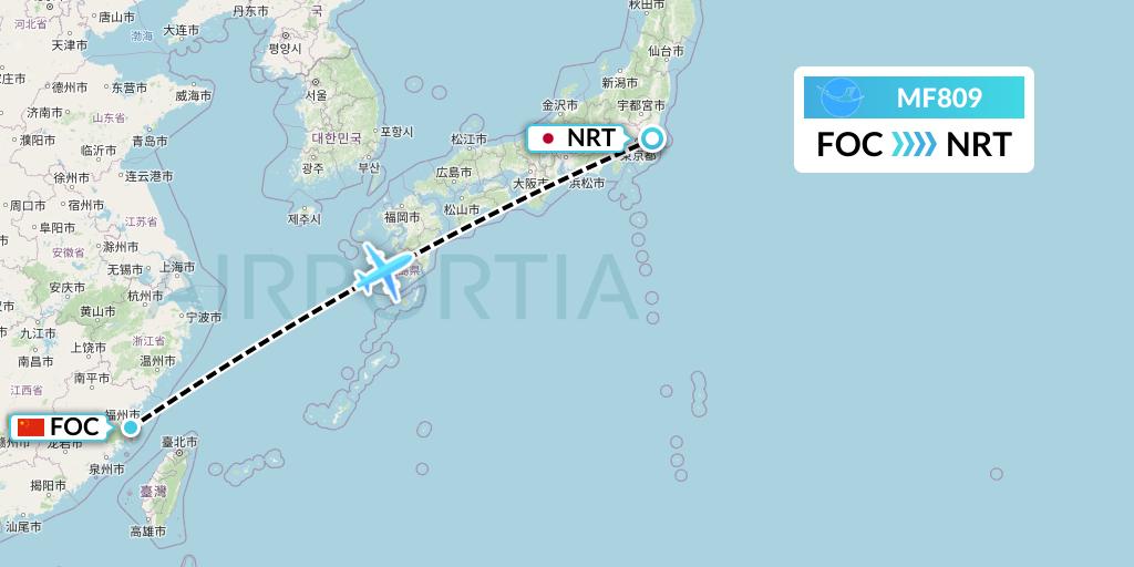 MF809 Xiamen Airlines Flight Map: Fuzhou to Tokyo