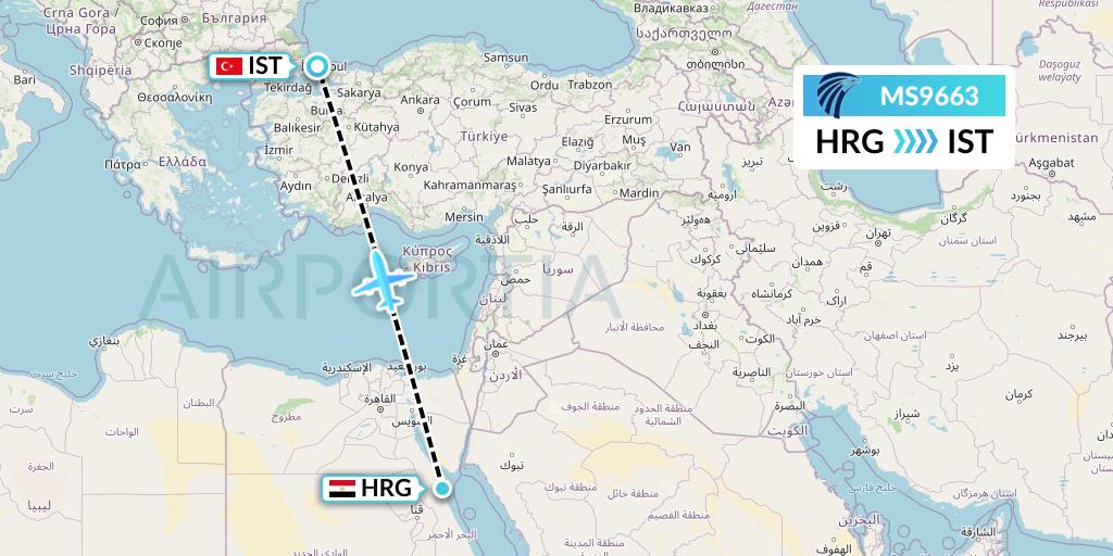 MS9663 EgyptAir Flight Map: Hurghada to Istanbul