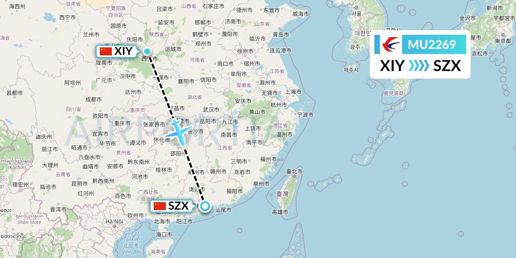 MU2269 China Eastern Airlines Flight Map: Xi'an to Shenzhen