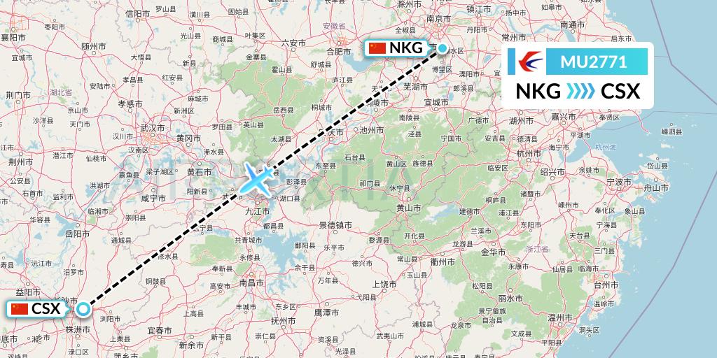 MU2771 China Eastern Airlines Flight Map: Nanjing to Changsha