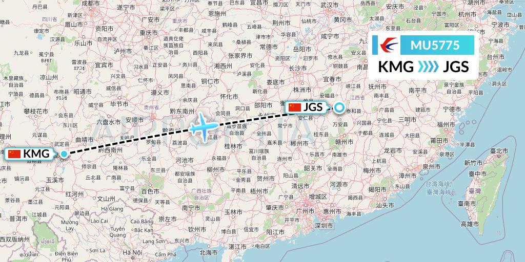 MU5775 China Eastern Airlines Flight Map: Kunming to Ji'an