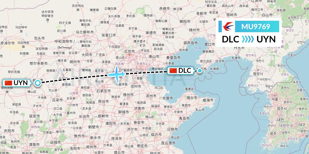 MU9769 China Eastern Airlines Flight Map: Dalian to Yulin