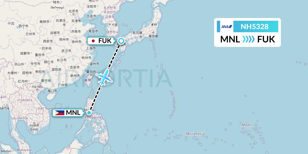 NH5328 All Nippon Airways Flight Map: Manila to Fukuoka