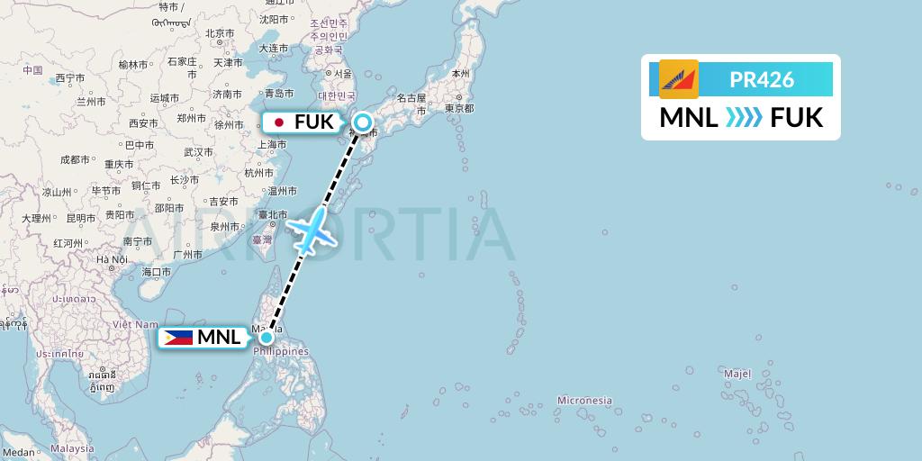 PR426 Philippine Airlines Flight Map: Manila to Fukuoka