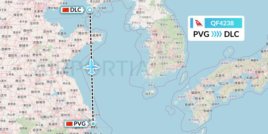 QF4238 Qantas Flight Map: Shanghai to Dalian