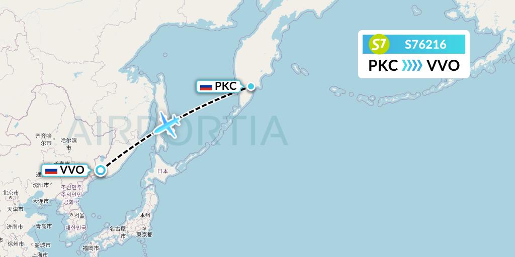 S76216 S7 Airlines Flight Map: Petropavlovsk-Kamchatsky to Vladivostok