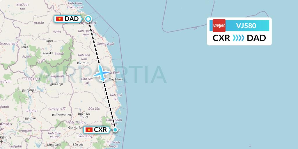 VJ580 VietJet Air Flight Map: Nha Trang to Da Nang