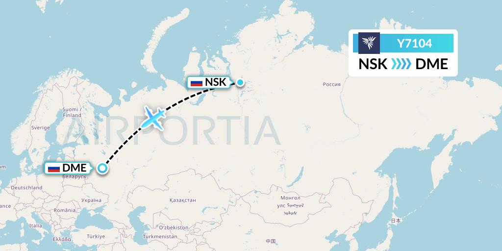 Y7104 NordStar Flight Map: Norilsk to Moscow