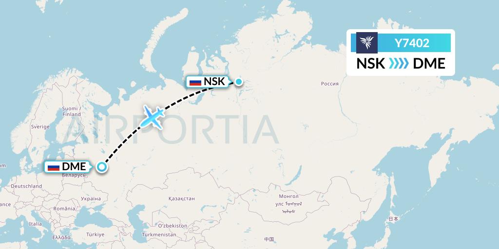 Y7402 NordStar Flight Map: Norilsk to Moscow
