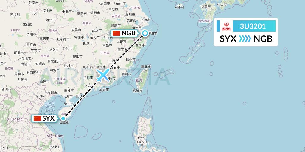 3U3201 Sichuan Airlines Flight Map: Sanya to Ningbo