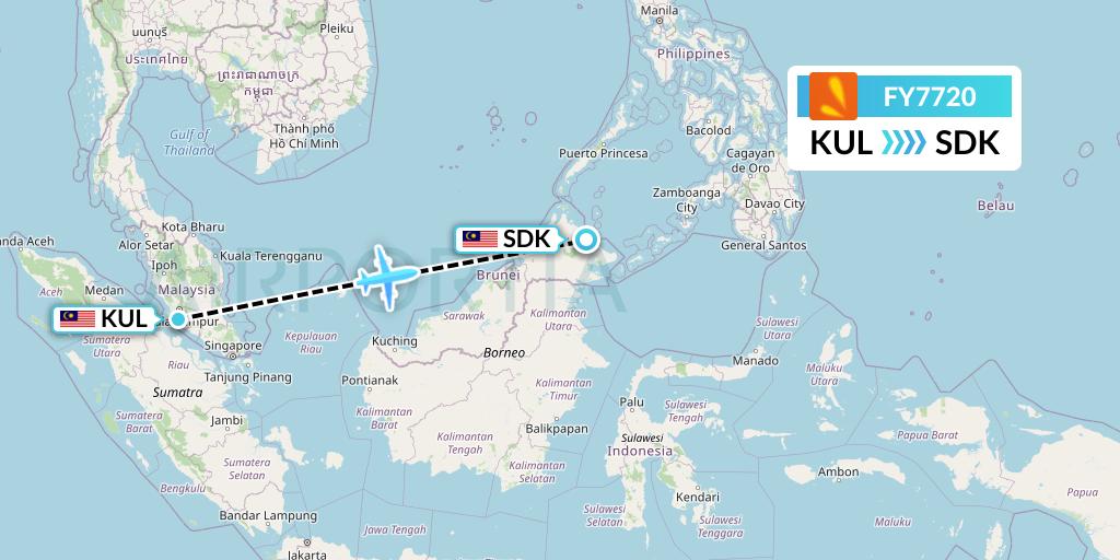 FY7720 Firefly Flight Map: Kuala Lumpur to Sandakan