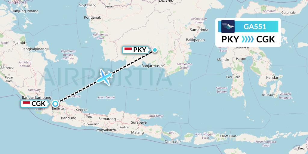 GA551 Garuda Indonesia Flight Map: Palangkaraya to Jakarta