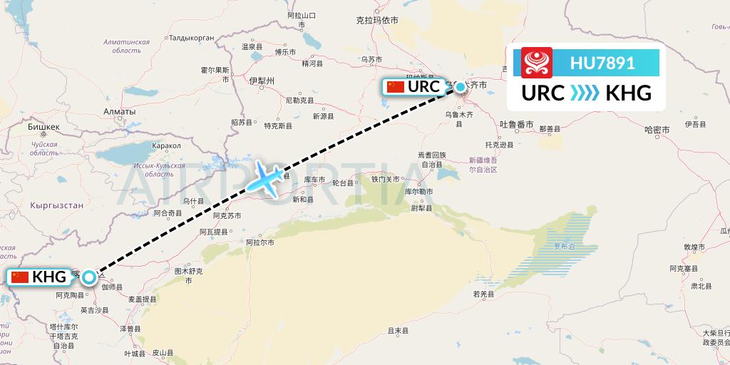 HU7891 Hainan Airlines Flight Map: Urumqi to Kashgar