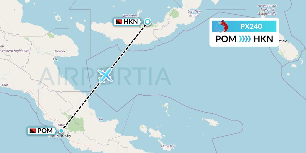 PX240 Air Niugini Flight Map: Port Moresby to Hoskins