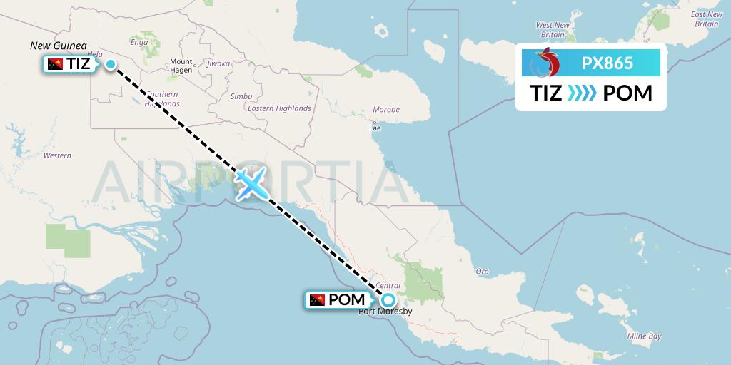 PX865 Air Niugini Flight Map: Tari to Port Moresby