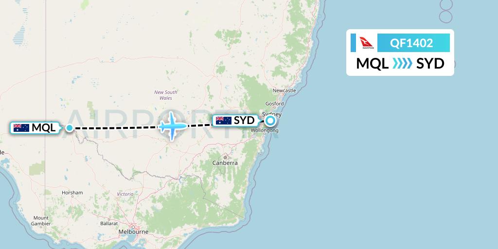 QF1402 Qantas Flight Map: Mildura to Sydney
