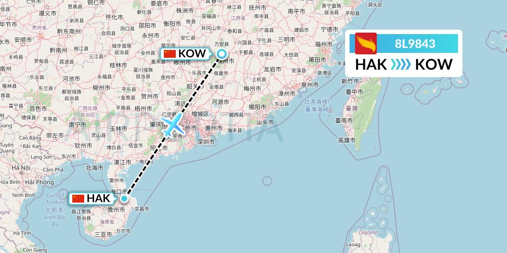 8L9843 Lucky Air Flight Map: Haikou to Ganzhou