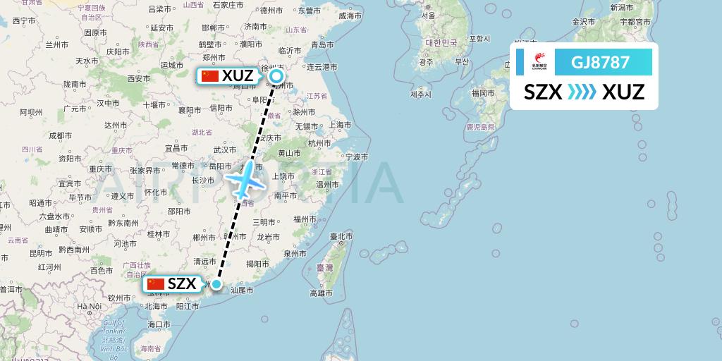 GJ8787 Loong Airlines Flight Map: Shenzhen to Xuzhou